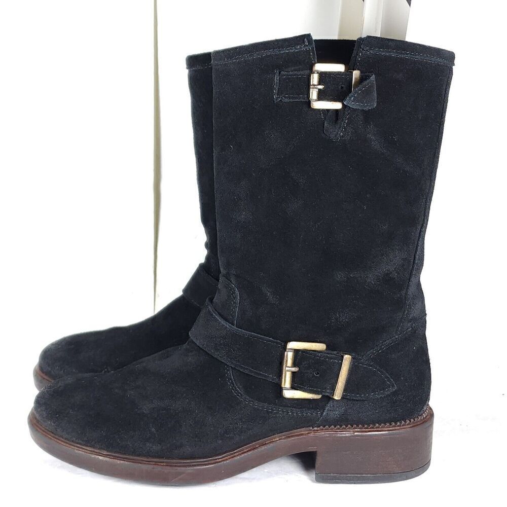 Cordani Italian Women's Eu38 Us7-7,5 Black Suede Leather Buckle Biker Boots View 2